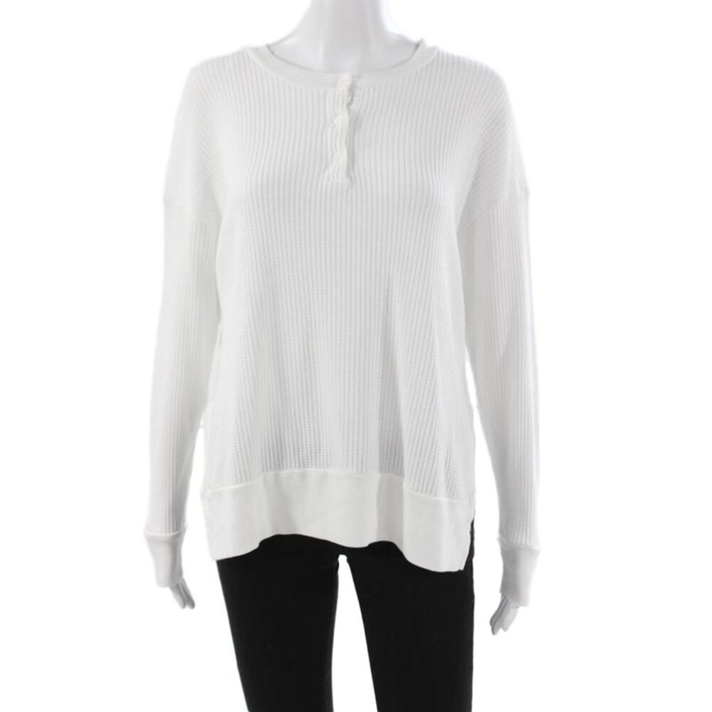 Stateside Womens Henley Pullover Long Sleeve White Supima Cotton Modal Size L